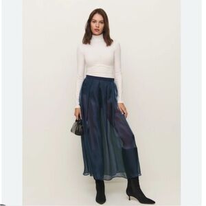 NWT Reformation Zarina Navy A-Line Skirt